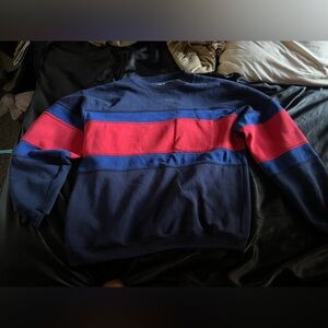 vintage blue and red striped pocket crewneck